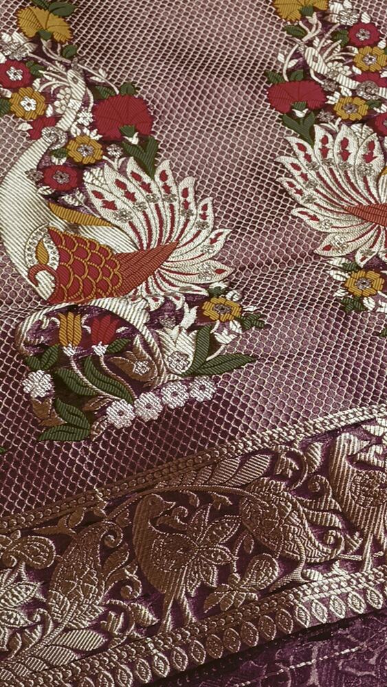 WINE MEENAKARI MANGO MOTIFS BANARASI ORGANZA SAREE