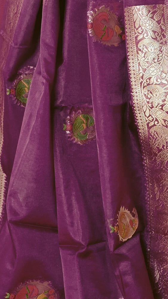 WINE MEENAKARI MANGO MOTIFS BANARASI ORGANZA SAREE