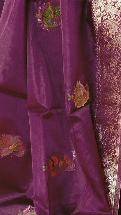 WINE MEENAKARI MANGO MOTIFS BANARASI ORGANZA SAREE