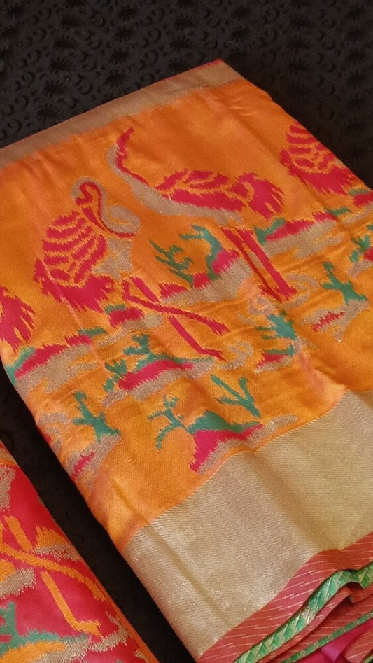 RANI PINK CRANE SEQUIN BANARASI KATAN SILK SAREE