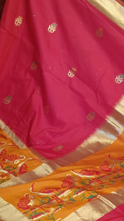 RANI PINK CRANE SEQUIN BANARASI KATAN SILK SAREE