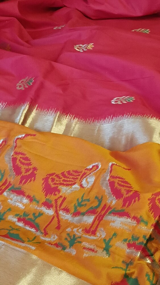 RANI PINK CRANE SEQUIN BANARASI KATAN SILK SAREE