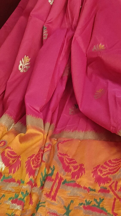 RANI PINK CRANE SEQUIN BANARASI KATAN SILK SAREE