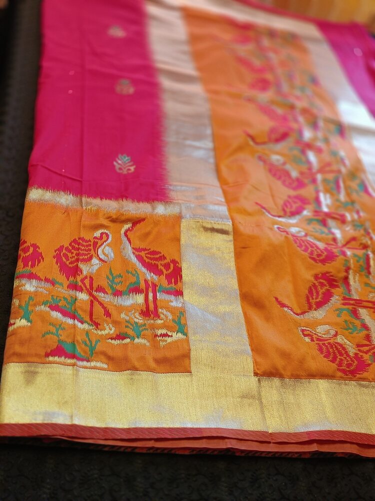 RANI PINK CRANE SEQUIN BANARASI KATAN SILK SAREE