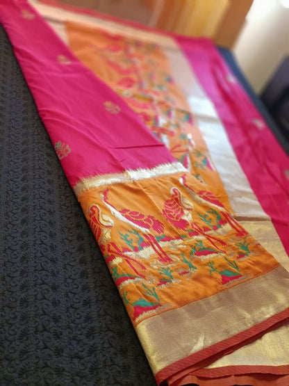 RANI PINK CRANE SEQUIN BANARASI KATAN SILK SAREE