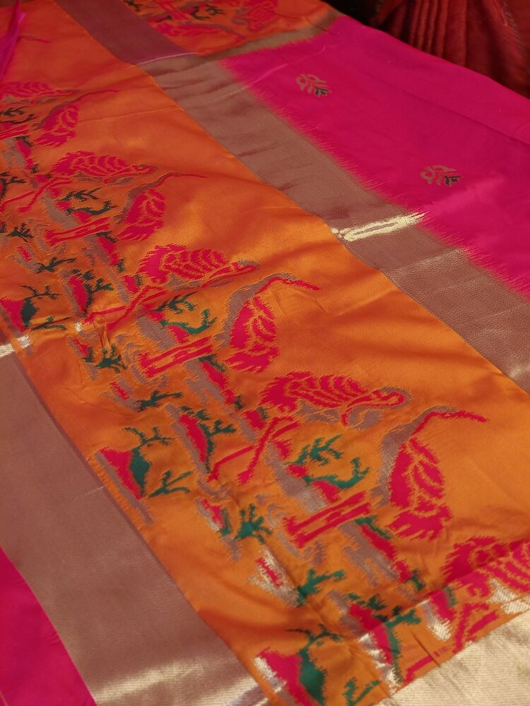 RANI PINK CRANE SEQUIN BANARASI KATAN SILK SAREE