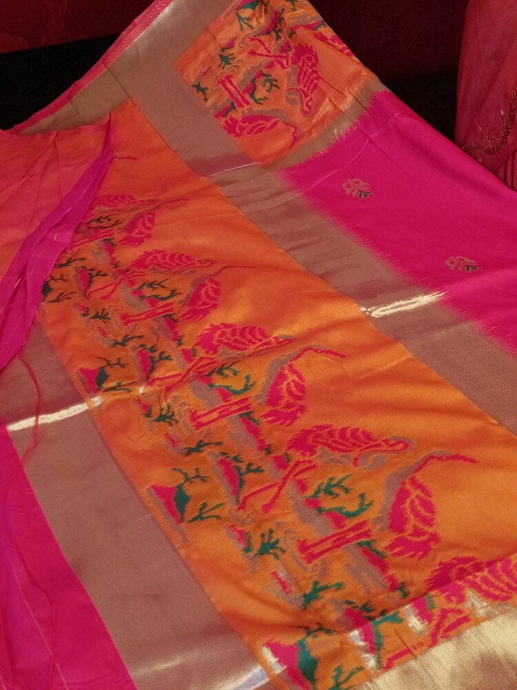 RANI PINK CRANE SEQUIN BANARASI KATAN SILK SAREE