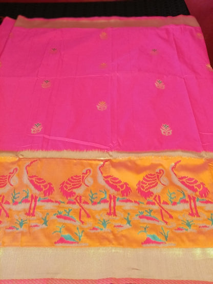 RANI PINK CRANE SEQUIN BANARASI KATAN SILK SAREE