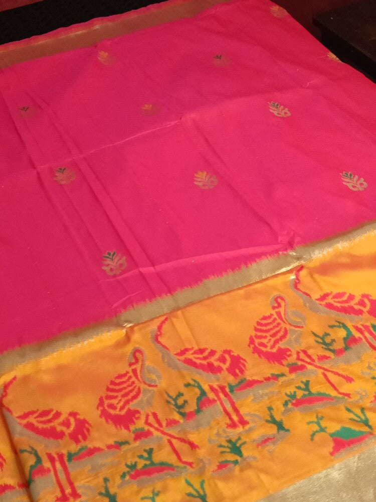 RANI PINK CRANE SEQUIN BANARASI KATAN SILK SAREE