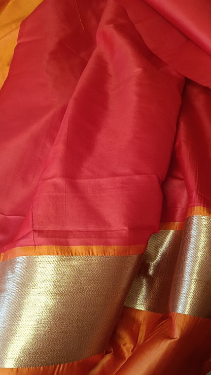 GOLDEN YELLOW ORANGE CRANE SEQUIN BANARASI KATAN SILK SAREE