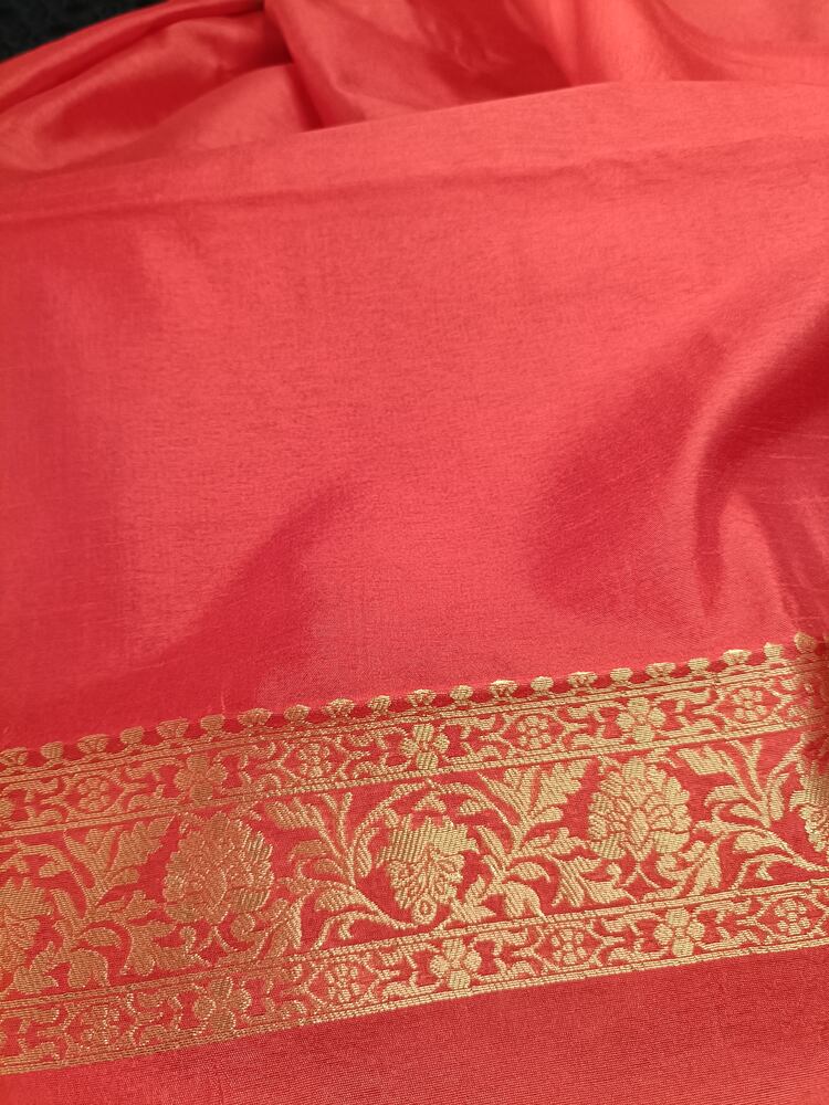 RED PARROT PEACOCK ROSE BUTTA MOTIFS BANARASI SEMI SILK SAREE