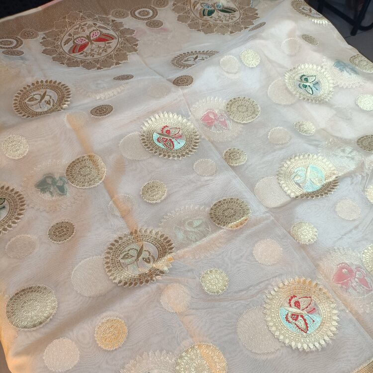 OFF WHITE BUTTERFLY BANARASI ORGANZA SAREE