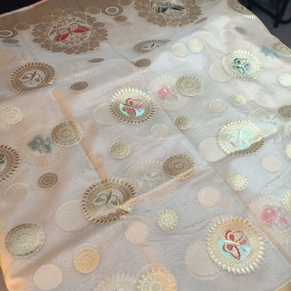 OFF WHITE BUTTERFLY BANARASI ORGANZA SAREE