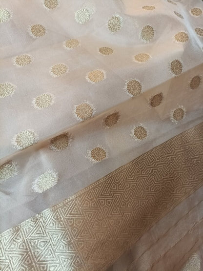 OFF WHITE BUTTERFLY BANARASI ORGANZA SAREE