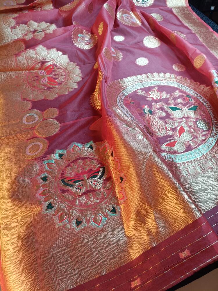 ONION PINK BUTTERFLY BANARASI ORGANZA SAREE