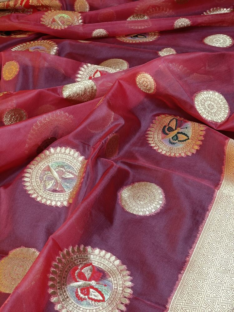 ONION PINK BUTTERFLY BANARASI ORGANZA SAREE