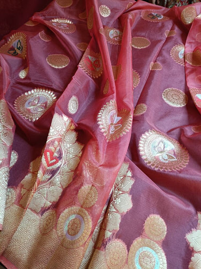 ONION PINK BUTTERFLY BANARASI ORGANZA SAREE