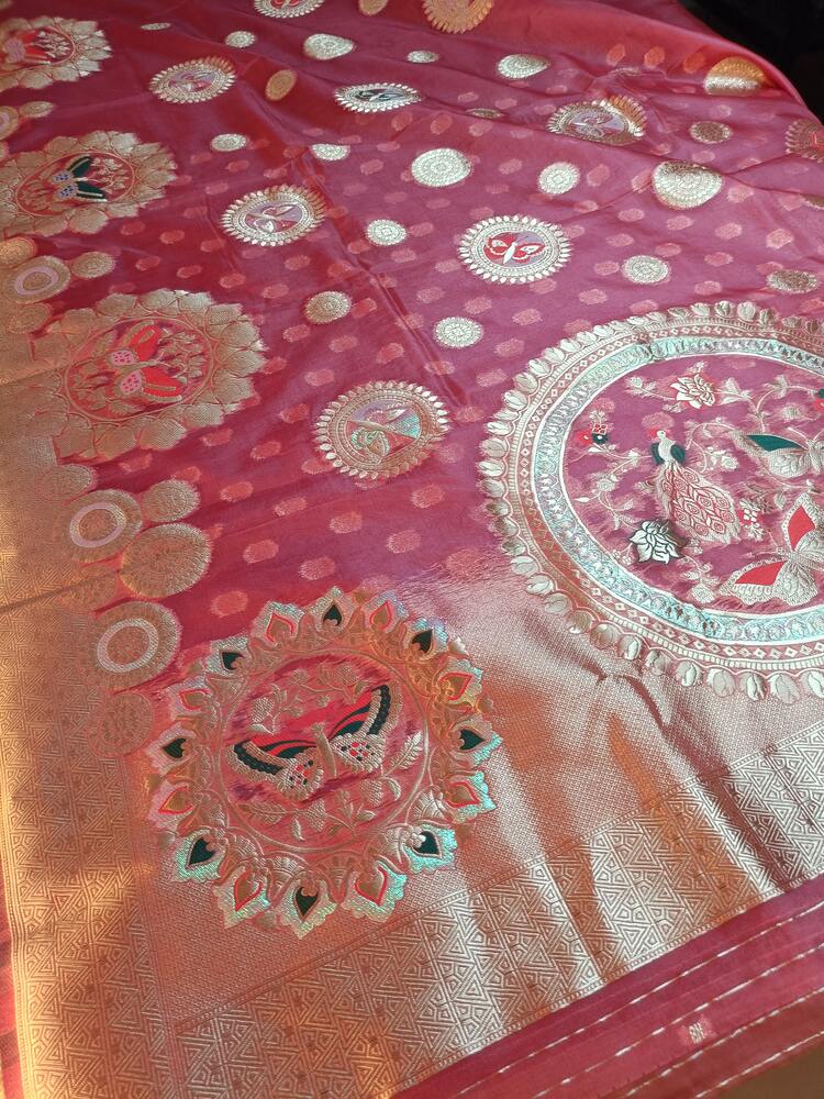 ONION PINK BUTTERFLY BANARASI ORGANZA SAREE