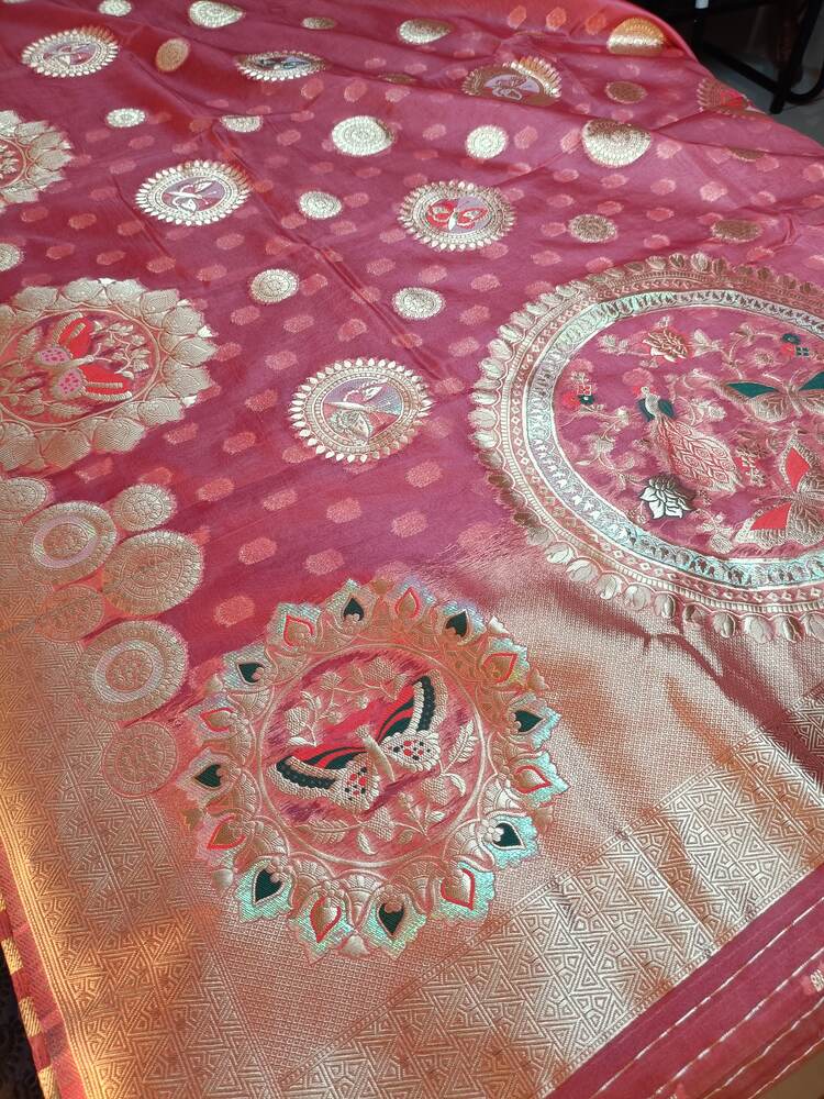 ONION PINK BUTTERFLY BANARASI ORGANZA SAREE