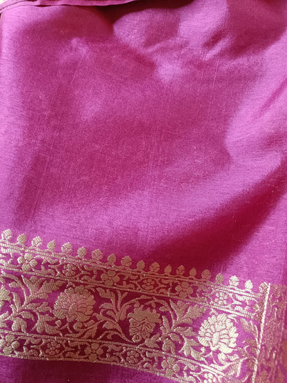 VIOLET PARROT PEACOCK ROSE BUTTA MOTIFS BANARASI SEMI SILK SAREE