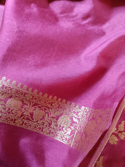 VIOLET PARROT PEACOCK ROSE BUTTA MOTIFS BANARASI SEMI SILK SAREE