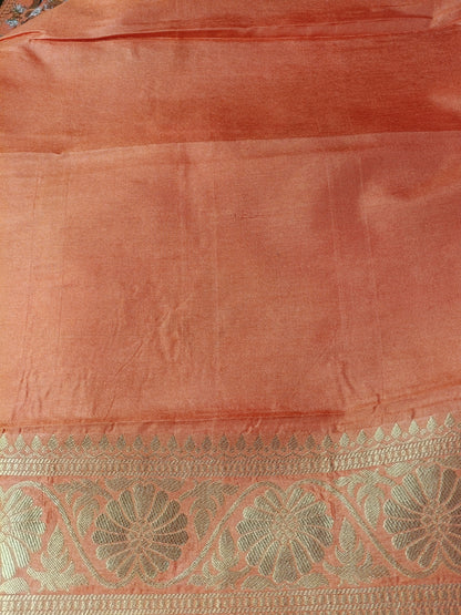 RADIANT ORANGE BLOSSOM BANDHEJ BANARASI SEMI SILK SAREE