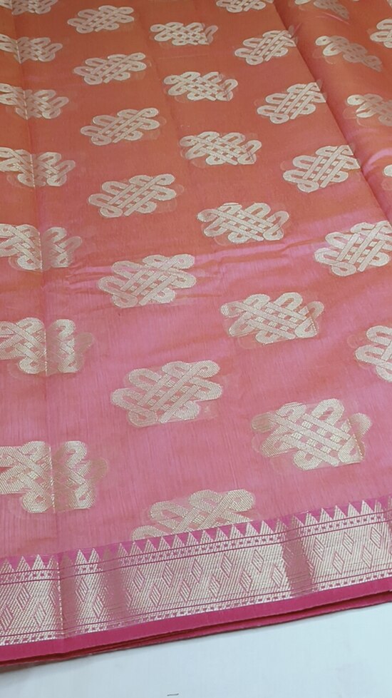 PEACH RANGOLI BANARASI COTTON WEAVE SAREE