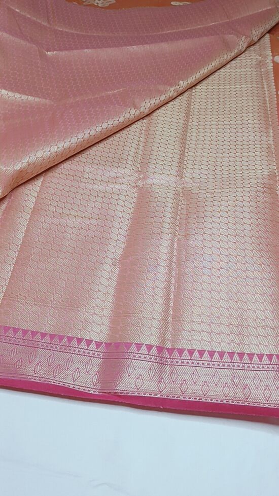 PEACH RANGOLI BANARASI COTTON WEAVE SAREE