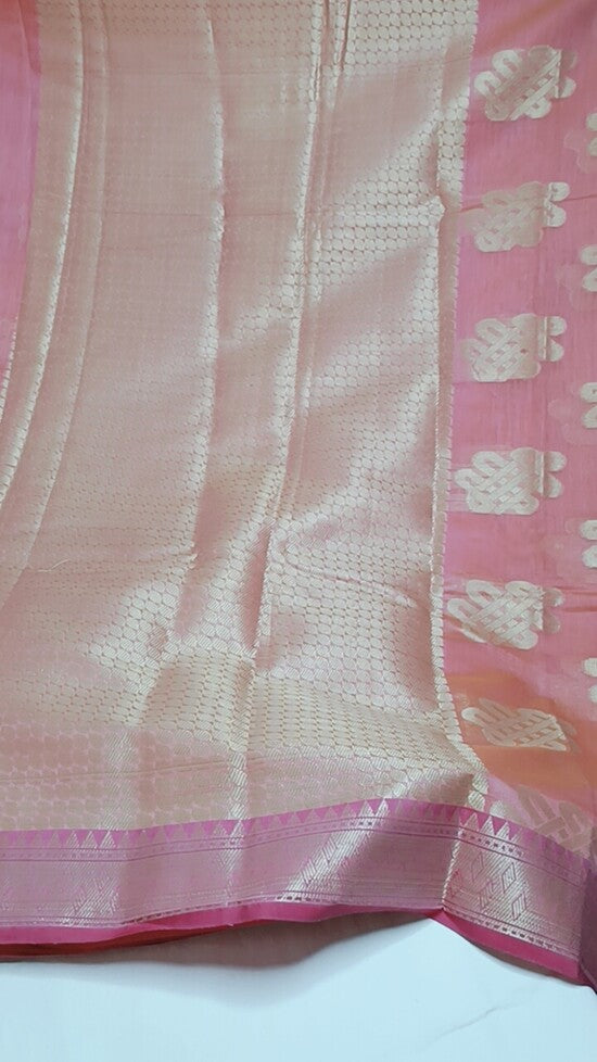 PEACH RANGOLI BANARASI COTTON WEAVE SAREE