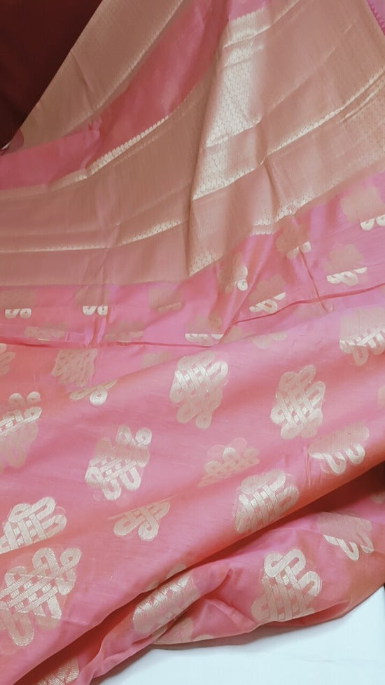 PEACH RANGOLI BANARASI COTTON WEAVE SAREE