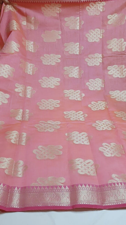 PEACH RANGOLI BANARASI COTTON WEAVE SAREE