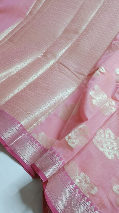 PEACH RANGOLI BANARASI COTTON WEAVE SAREE