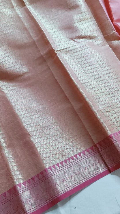 PEACH RANGOLI BANARASI COTTON WEAVE SAREE