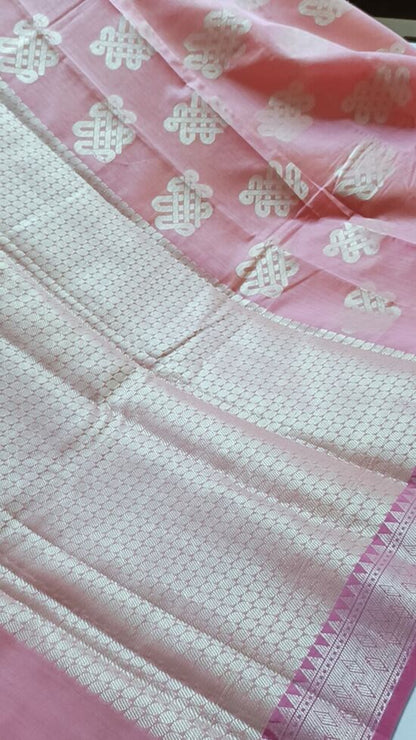 PEACH RANGOLI BANARASI COTTON WEAVE SAREE