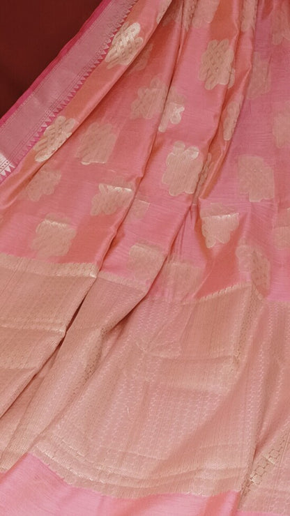 PEACH RANGOLI BANARASI COTTON WEAVE SAREE