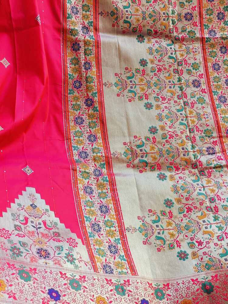 RANI PINK TEMPLE SEQUIN BANARASI KATAN SILK SAREE