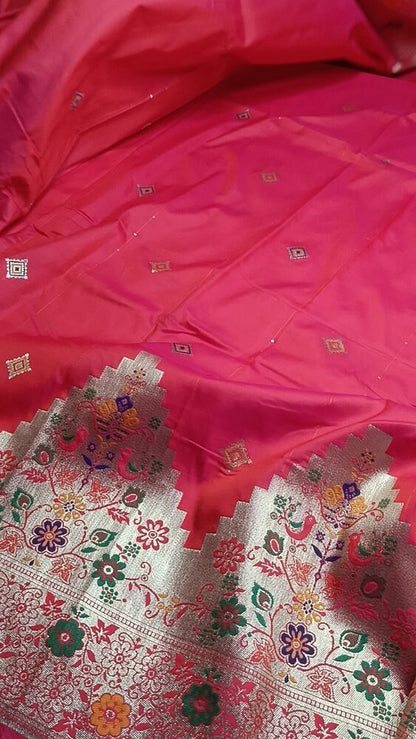 RANI PINK TEMPLE SEQUIN BANARASI KATAN SILK SAREE