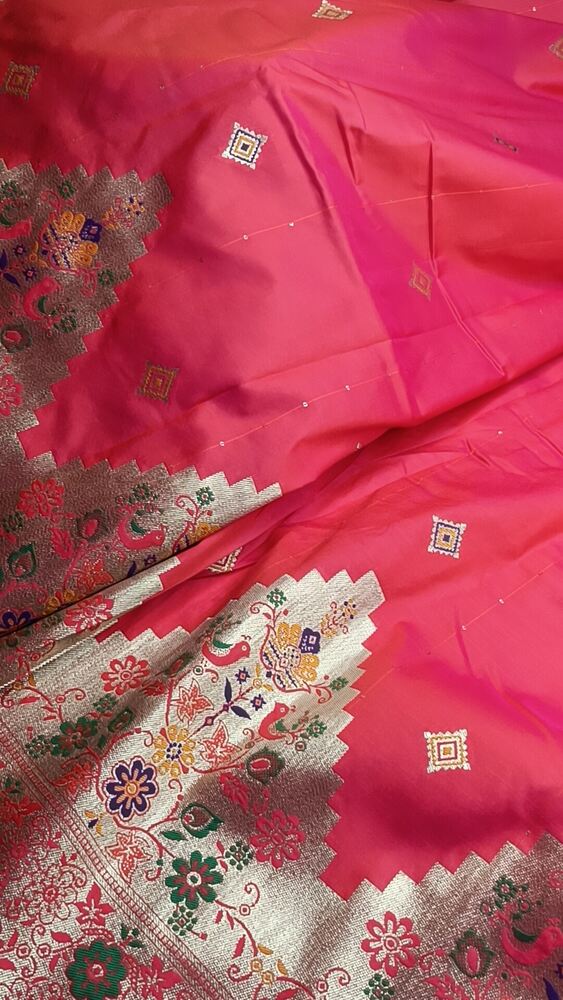 RANI PINK TEMPLE SEQUIN BANARASI KATAN SILK SAREE