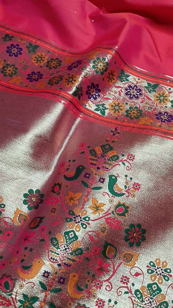 RANI PINK TEMPLE SEQUIN BANARASI KATAN SILK SAREE