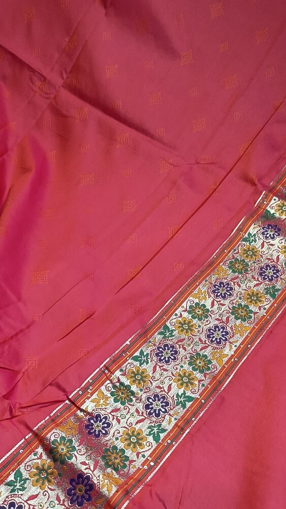 RANI PINK TEMPLE SEQUIN BANARASI KATAN SILK SAREE