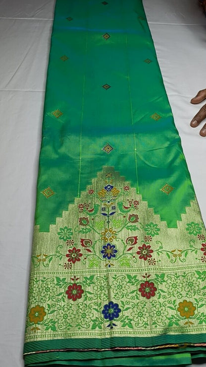 PISTA GREEN TEMPLE SEQUIN BANARASI KATAN SILK SAREE