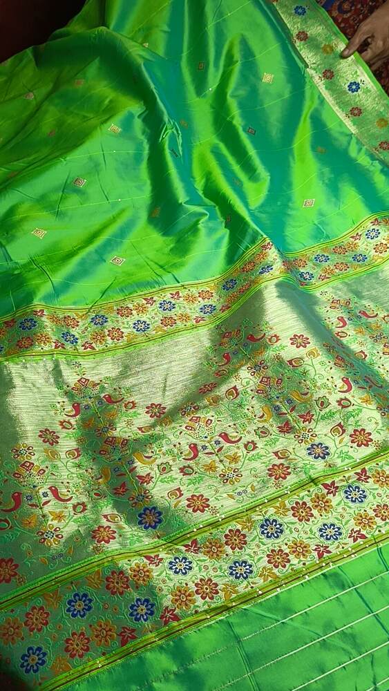 PISTA GREEN TEMPLE SEQUIN BANARASI KATAN SILK SAREE