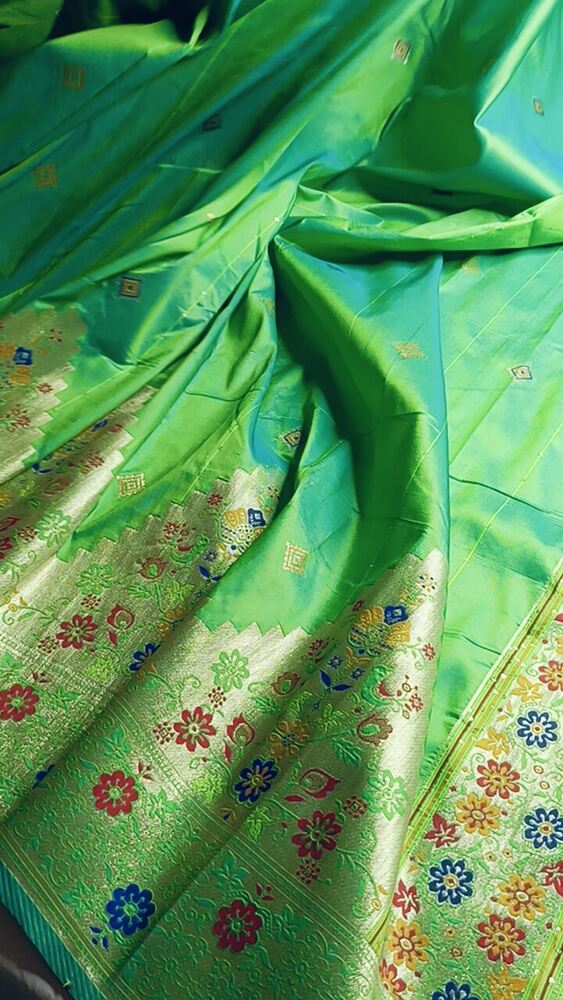 PISTA GREEN TEMPLE SEQUIN BANARASI KATAN SILK SAREE