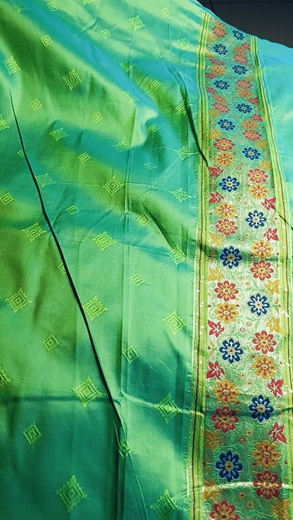 PISTA GREEN TEMPLE SEQUIN BANARASI KATAN SILK SAREE