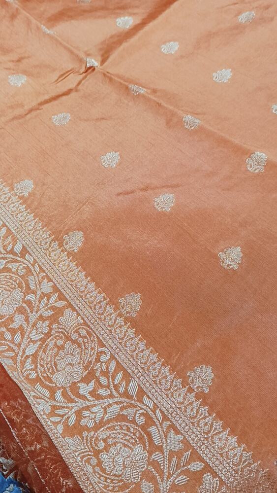 CARROT ORANGE LEHARIYA MEENAKARI BANARASI ORGANZA SAREE