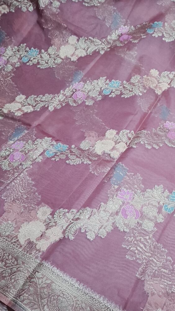 ONION PINK LEHARIYA MEENAKARI BANARASI ORGANZA SAREE