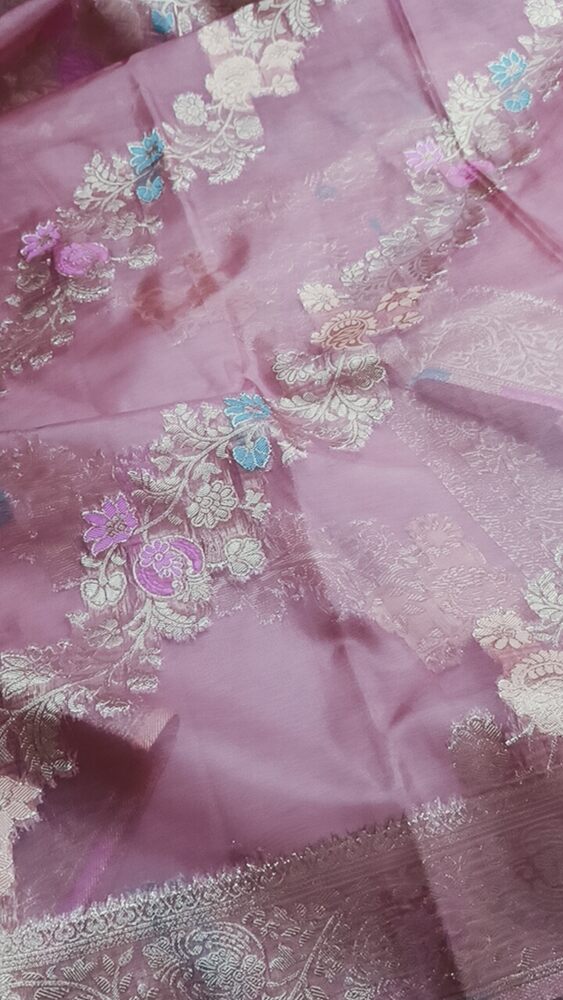 ONION PINK LEHARIYA MEENAKARI BANARASI ORGANZA SAREE