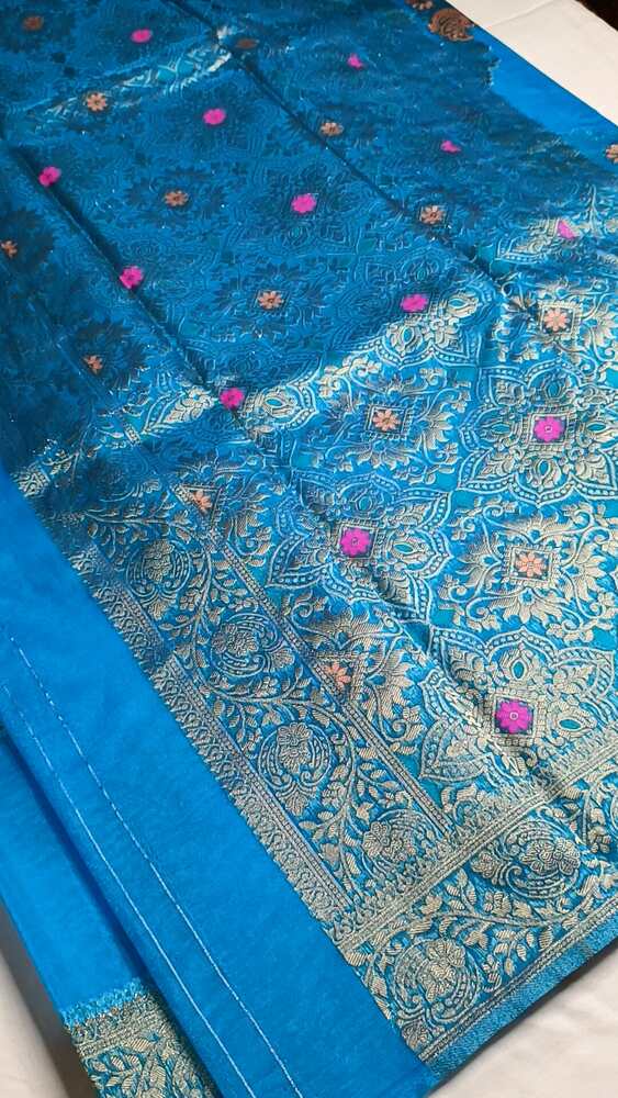 BLUE LEHARIYA MEENAKARI BANARASI ORGANZA SAREE