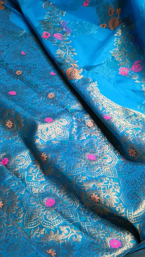 BLUE LEHARIYA MEENAKARI BANARASI ORGANZA SAREE