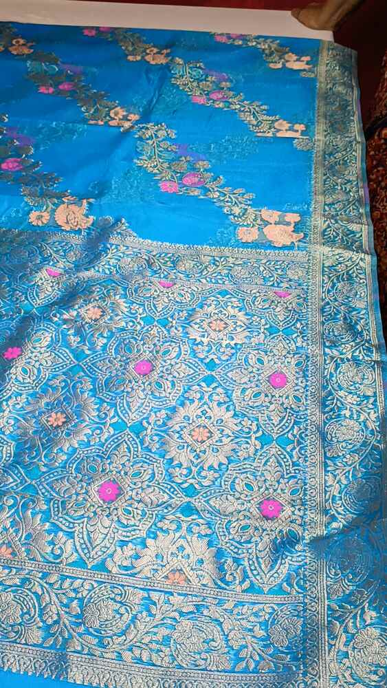 BLUE LEHARIYA MEENAKARI BANARASI ORGANZA SAREE